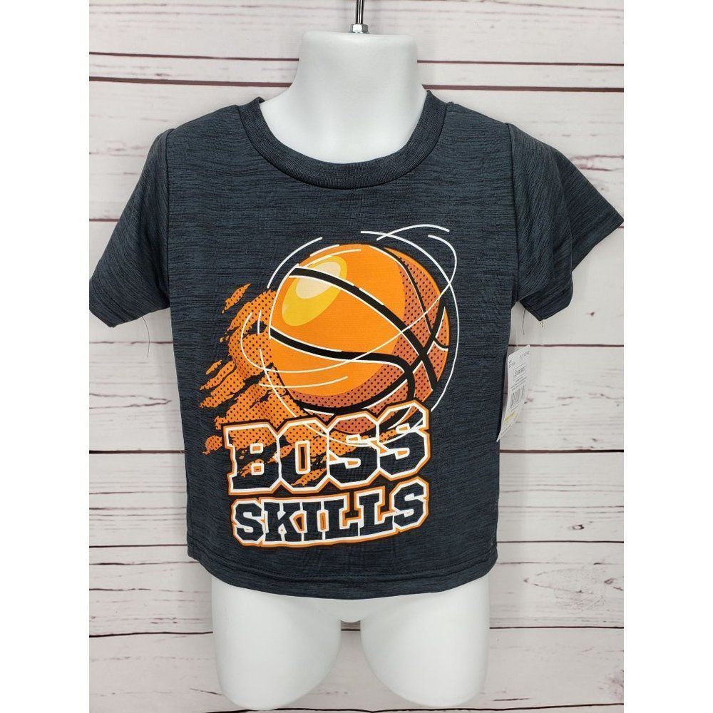 Swiggles 2T boys athletic basketball Dark‎ Gray heather BOSS SKILLS t shirt